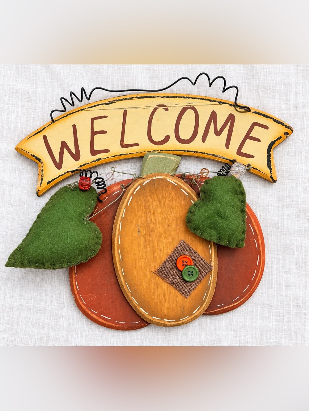 Vintage Fall Pumpkin Welcome Sign Rustic Primitive Wall Decor 10”x9”